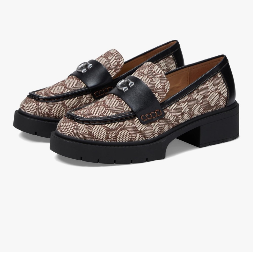 New Coach Black and Tan Patterned Loafers
